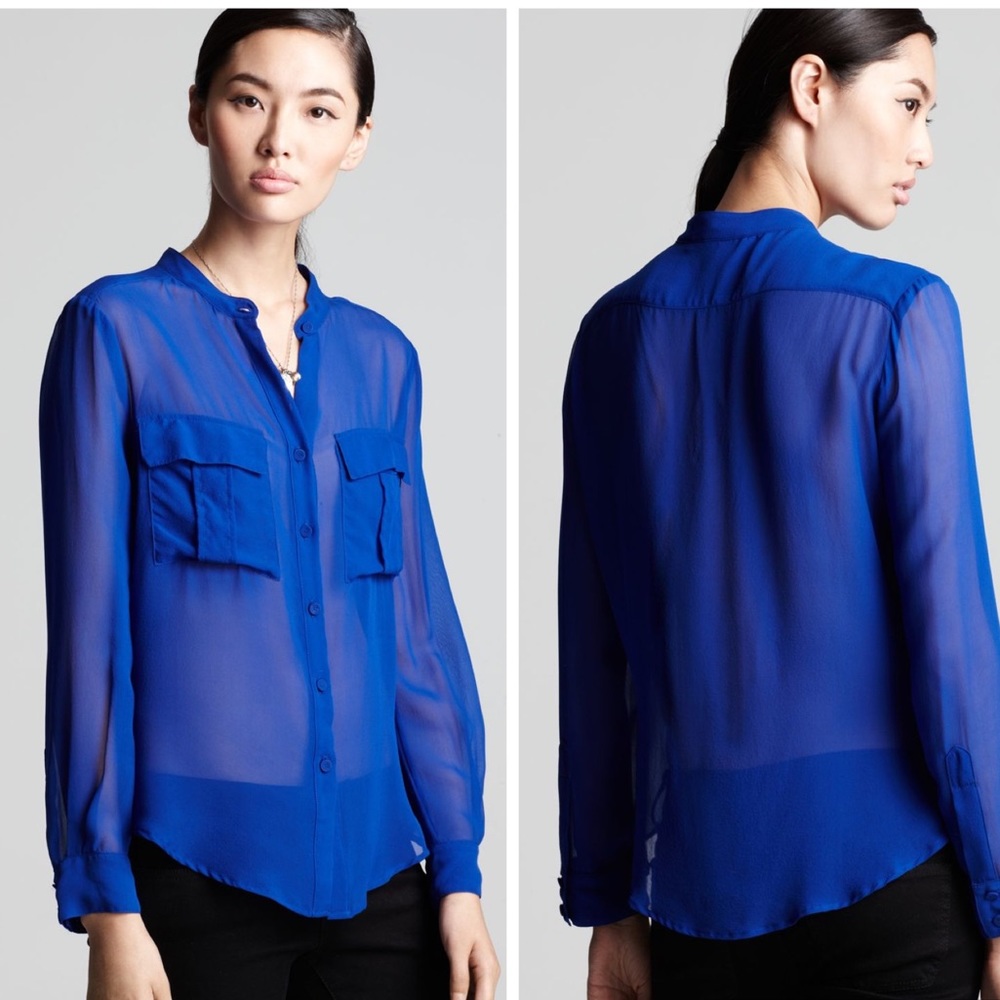 BCBGMAXAZRIA Blue Anderson Cargo Pocket Blouse